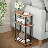 APICIZON Beistelltisch Schmal 3 Tier Beistelltisch Holz, 40x18x61.5CM, Nachttisch Schmal mit Stauraum, Kleiner Beistelltische für Wohnzimmer, Schlafzimmer, Balkon, Braun
