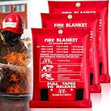 GAOUTO 3 Stück Löschdecke, 100 * 100 cm Feuerlöschdecke, Brandschutzdecke aus Glasfasertücher, Fiberglas-Feuerdecke für sicheres Notfall-Sicherheitsdesign in Küche, Garage, Haushalt, Wohnwagen