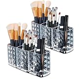 JUXINE Kosmetik Organizer,2 Stück Make Up Pinsel Aufbewahrung,6 Fächern Kristall Makeup Pinsel Halter für Eyeliners Lippenstift Wimperntusche,Acryl Schmink Aufbewahrung Transparent