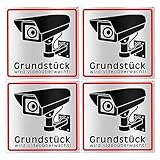 Achtung Videoüberwachung Schild, 4 Stück Schild Videoüberwachung, Schild Videoüberwachung Privatgrundstück Videoüberwacht Schilder für Innen und Außenbereich(15x15 cm)