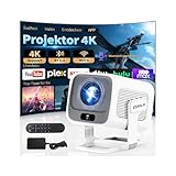 Beamer 4K Projektor Full HD 1080P, Mini Beamer mit WiFi 6 und Bluetooth 5.4,Video Projektor Mit UnterstüTzung FüR Autofokussierung Und Trapezialkorrektur, Mit HDMI-Kabel Und Fernbedienung Weiß