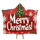 MGDIFYXAA Schneeflocken-Weihnachtsbaum Kapuzendecke Sherpa Cosy Plüsch Fleece Tragbare Decke Für Erwachsene Frauen Männer Kinder Einfache Weihnachten Kuscheldecke Zu Hause Oder Im Freien 130 × 150 cm