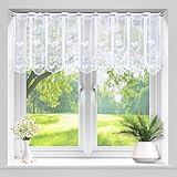 Scheibengardine Bistrogardine Halbtransparent Vorhänge Kurzstores Fensterschal mit Blumen Kurzgardine für Fenster Küche Wohnzimmer BxL 45 * 144cm