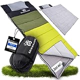 SkinWalker Schlafsack 3-4 Jahreszeiten mit abnehmbaren Polarfleece + Kopfkissen [-18°C bis +15°C] Winter + Sommer Sleeping Bag Deckenschlafsack Schlafsacke Camping Schlafsäcke Erwachsene