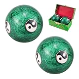 Qerutk 1 Paar Soild Marmor Baoding-Kugeln, Chinesische Tai Chi Handmassagebälle, Gesundheit Meditation Bälle mit Box, Jade Übung Qi Gong Handbälle, für Durchblutung Muskel (Dunkelgrün)