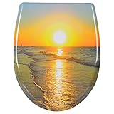 WOLTU Toilettendeckel mit Absenkautomatik Motiv, WC Sitz mit Schnellverschluss, Toilettensitz O Form, Klodeckel Klobrille, Montage von oben und unten, 175 kg belastbar, Duroplast, Sonnenaufgang Oval