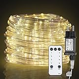 Herrselsam LED Lichterschlauch 20M LED Schlauch IP65 Wasserdicht mit Fernbedienung und 8 Modi Dekorative Lichterkette Warmweiß Helligkeit Dimmbar für Außen Innen