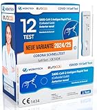 12x Corona Schnelltest Neue Variante 2025 Test Covid-19 Selbsttest Nasales Antigentest auf SARS-CoV-2 für zu Hause zur Eigenanwendung - 12 Stück Einzelverpackt