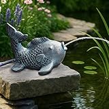 Wasserspeier Solar mit Pumpe – Teichfigur mit Solarpumpe & Wasserspiel – Gartendeko aus Polyresin in Bronze-Optik – Solarbrunnen für Gartenteich & Wasserlauf (Fisch 17,5x16x14 cm)