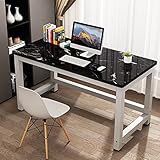 Exquisiter moderner Schreibtisch für das Home-Office, multifunktionaler Computertisch, Arbeitszimmer, Studentenschreibtisch, persönlicher Arbeitsplatz, weißer Metallrahmen (47 Zoll, schwarzer Marmor)