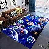 Ganekihedy Galaxy Star Wohnzimmer Teppich - Big Planet Erde Stern Bereich Spielbereich - Rutschfeste Fußmatte für Korridor, Küche, Tür (140 x 180 cm)