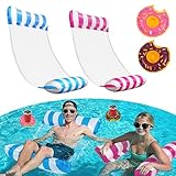 TAIHOBO 2 Stück Luftmatratze Pool mit 2 Aufblasbares Getränkehalter, Luftmatratze Wasser, Gemütliches Wasserhängematte Erwachsene Kinder, Strapazierfähiges Luftmatratzes mit Netz, Leicht zu Tragen