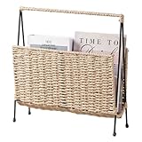 Heidouse Magazinhalter, Boho Paper gewebt Magazin Rack mit Eisenstand, 13,8x3.9x13,8 Zoll Buchkorb für Zeitungsbrief, Wohnzimmer, Badezimmer, Büro, Kindergarten, Wohnkultur, Zeitungshalter