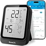 GoveeLife Digitales Thermometer Hygrometer Innen, Bluetooth LCD luftfeuchtigkeitsmesser mit Benachrichtigungsalarm, Temperaturüberwachung mit App, Datenspeicherung für Zuhause Gewächshaus Weinkeller