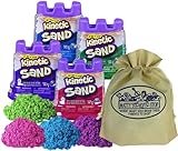 Kinetic Sand Modelliersand 130 ml Behälter, Rosa, Grün, Lila und Blau, Geschenk-Set mit Bonus Matty's Toy Stop Aufbewahrungstasche, 4 Stück