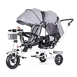 WAGLOS Geschwisterwagen Tragbarer Zwillings-Dreirad-Doppelkinderwagen mit Kohlenstoffstahlrahmen und Baldachin. Doppelter Kinderwagen, Leichter Kinderwagen protable