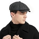 Charmylo Herren Tweed Schiebermütze 8-Panel Gatsby Flat Cap Fischgrätmuster