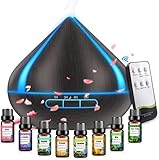 500 ML Diffuser Für Ätherische Öle Mit 8 Ölen, Aromatherapie Diffuser Mit Fernbedienung, 4 Timer, Automatische Wasserlose Abschaltung Für Großer Raum Schwarz