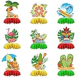 9 Stück Hawaii Waben-Tischdekoration, Luau Party Waben Tischaufsätze 3D Tiki Fiesta Tischdeko Tropisch Bienenwaben Ball Dekorationen für Aloha Party, Kinder Geburtstag, Flamingo, Kaktus Partyzubehör