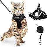 AOKCATS Katzengeschirr mit Leine Ausbruchsicher, Katzenleine mit Geschirr für Katzen, Verstellbar Weich Reflektierend Cat Harness Set für große Katze, Kaninchengarnitur für Spaziergang M Schwarz