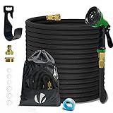 VOUNOT® Flexibler Gartenschlauch 30 m, Flexibel Wasserschlauch Dehnbarer mit 10 Sprühfunktionen, Schnelladaptern und Wandhalterung, Schwarz