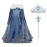 URAQT Kostüm Mädchen, Kleid mit Krone und Zauberstab, Kostüm Kinder Prinzessin Cosplay für Karneval Verkleidung Hochzeit Halloween Party (140CM)