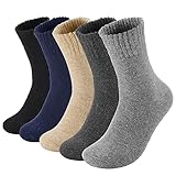 MOSOTECH Thermosocken Herren, Warme Dicke Wintersocken Frotteesohle Thermo StrickSocken Kuschelsocken Geschenke für Herren im Winter 5 Paar, Thermo Atmungsaktiv, EU 39-45