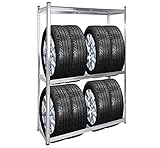 Wiltec Reifenregal – 180 x 120 x 40 cm – bis 759 kg – für 8 Reifen – aus Stahl – Werkstattregal Lagerregal Reifenständer Schwerlastregal