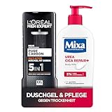 Duschgel- & Pflegeset: L'Oréal Men Expert XXL 5in1 Duschgel und Shampoo & Mixa Urea Cica Body Lotion, Reinigt, repariert & schützt, für sensible Haut & trockene Haut