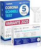 Adeste – 5 x 1er Corona Schnelltest für Zuhause COVID 19 Antigen Rapid Test (Speichel) Selbsttest. Geprüft für neuen 2025-Varianten. Sensibilität 100% bei hoher Viruslast