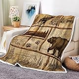 Hütten-Überwurf, rustikal, Landhausstil, antiker Bär, Elch, Wald, Vintage, Holz, gemütlich, warm, Bett, Couch, Decke, Bauernhaus, Loge, Jagd, Camping, Beige, Fleece-Flanell-Überwürfe zum Dekorieren