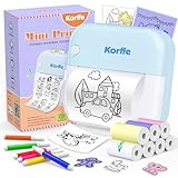 Korffe Mini Drucker für Smartphone with 7 Rollen Druckerpapier, Wireless Sticker Drucker Kompatibel mit Android & iOS, Tiny Printer Handy Drucker, Mini Belegdrucker für Lernnotizen, Notizen, Journal