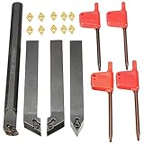 JNJOOD 10 Stück Klingen mit Metalleinsatz + 4 Stück Werkzeughalter für Drehmaschine + Schlüssel 4 Stück für Drehmaschinenwerkzeug-Set