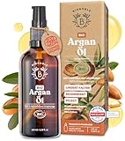 BIONOBLE Arganöl Bio Kaltgepresst in Marokko - Repariert & Nährt, Anti-Aging - Arganöl Haare, Gesicht, Haut - Vegan Argan Oil, 100% Natürlichen Ursprungs - Glasflasche mit Pumpe und Pipette - 100ml