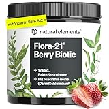 Flora 21 Berry Biotic Getränkepulver – 13 Bakterienstämme mit Ballaststoffen & Vitamin-B-Komplex – 12 Mrd. KBE pro Portion – Erdbeergeschmack – 30 Portionen – vegan, ohne unnötige Zusätze
