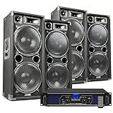 DJ Lautsprecher Set, Mobile PA Anlage Komplettset, 5600 Watt, DJ Set Komplett, 4X MAX212 Lautsprecher DJ Boxen 8 Ohm, 1x Fenton FPL2000 Verstärker, 4Ohm, BT MP3, PA System, DJ Anlage für Beginner