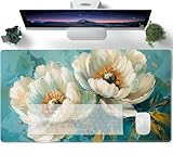PORNHUX Mauspad XXL groß Handgemaltes Ölgemälde in Blumenblau und Weiß Motiv Tischunterlage Large Size verbessert Präzision und Geschwindigkeit auch 600x300x3mm