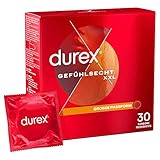 Durex Gefühlsecht XXL Kondome – Dünne Kondome mit großer Passform & mit Silikongleitgel befeuchtet, transparent, angenehmer Geruch - für einen komfortablen Sit – 30er Pack (1 x 30 Stück)