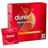 Durex Gefühlsecht XXL Kondome – Dünne Kondome mit großer Passform & mit Silikongleitgel befeuchtet – 30er Pack (1 x 30 Stück)