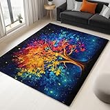Generisch Waschbarer Teppich Bunter Lebensbaum 80x150cm Moderner Kurzflor Wohnzimmer Teppich Ultra Weich rutschfest, für Schlafzimmer, Esszimmer, Küchen