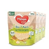 Milupa Bio 7 Korn Getreidebrei – Babybrei ab dem 6. Monat, Ohne Zuckerzusatz, Babynahrung, Beikost, 4 x 180g