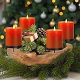 Homecall Adventskranz Modern Kerzenhalter Adventskranz Holz Mit 4 Kerzenpicks Adventsgesteck Schlüsselschale Adventskranz Teelichter Holzschale Ø Ca. 30 cm Teakschale (Ohne Kerzen und Dekorationen)