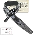 Walker & Williams gc-21 schwarz Leder Gepolsterter Gitarrengurt mit Armadillo fügt