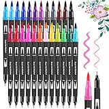 FURNIZONE Dual Brush Pen Set - 24 Farben Aquarellstifte Filzstifte Set, Manga Stifte, Kalligraphie Stifte Set für Aquarell Handlettering Bullet Journal, Fasermaler(1-2 mm) und Fineliner(0,4 mm)