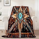 Kuscheldecke Flanell Braunes 70x100 cm Home Must Haves Decke - Geometrisch Retro Federn Drucken Wohndecke superweiche gemütliche Flauschige, für alle Jahreszeiten Jungen Teenager Kinder