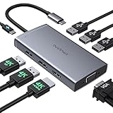 Docking Station Dual Displayport, 8 in 1 USB C hub Multiport Adapter, USB-C Dock mit 2 * 4K DP, 4K*HDMI, VGA, 100W PD, 3 USB 2.0, Dockingstation Laptop 2 Monitore für MacBook/Dell/HP/Lenovo/Surface
