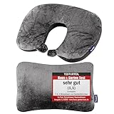 Shopping Hero Reisekissen - 2in1 Memory Foam Nackenkissen Stützkissen,Nackenhörnchen, 31x21 cm - Travel Pillow by Dunlopillo für Flugzeug, Camping, Reise - Ergonomisches Kopfkissen mit Microperlen