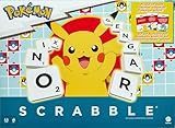Mattel Games Scrabble Pokémon-Brettspiel, Familienwortspiel mit Zwei Spielmöglichkeiten, enthält 50 Herausforderungskarten mit Pokémon-Charakteren für 24 Spieler, Deutsche Version, HXT28