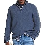 NAKEAH Herren-Kaschmir-Business-Casual-Reißverschlusspullover, Herren-Pullover mit Lockerem Reißverschluss und Stehkragen, Pullover mit 1/4-Reißverschluss (X-Large,Blue)