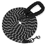 Reflektierend Schleppleine für Hunde, 5m Hundeleine mit Gepolsterten Griff und 2 Karabinerhaken,Starke Hundeleine Große Mittlere Hunde,5m 10m 20m Lang,Abschließbarer Karabiner (Schwarz, 5M X 9MM)